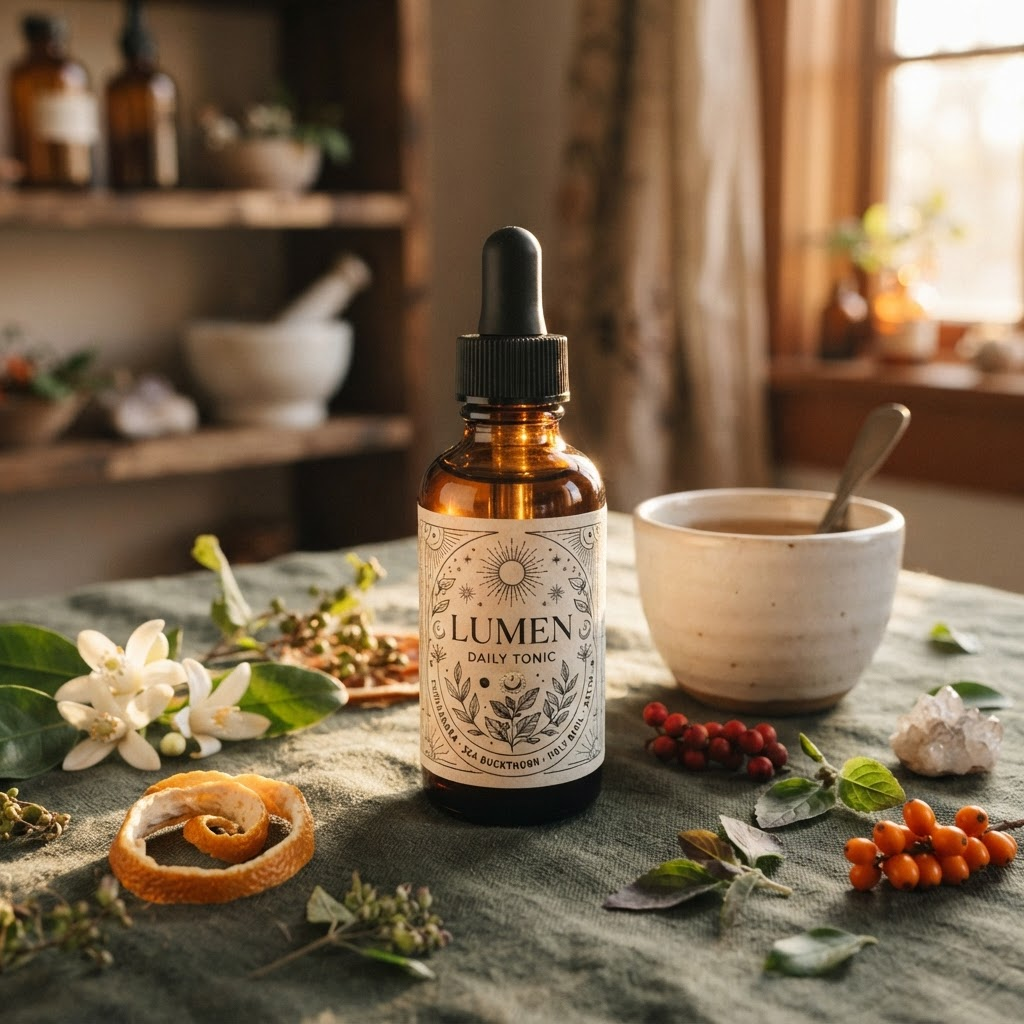 Lumen Daily Tonic bottle with sea buckthorn and orange blossom