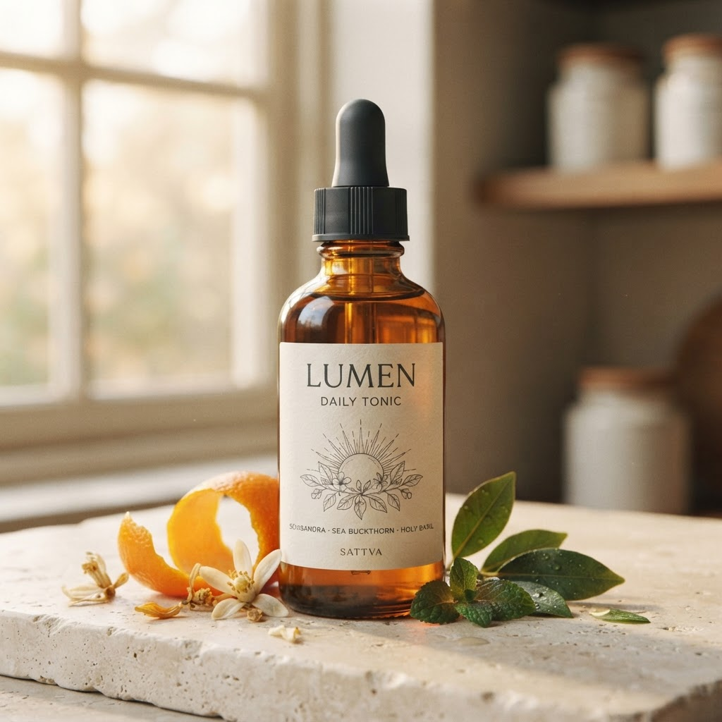 Lumen Daily Tonic amber dropper bottle with citrus botanicals